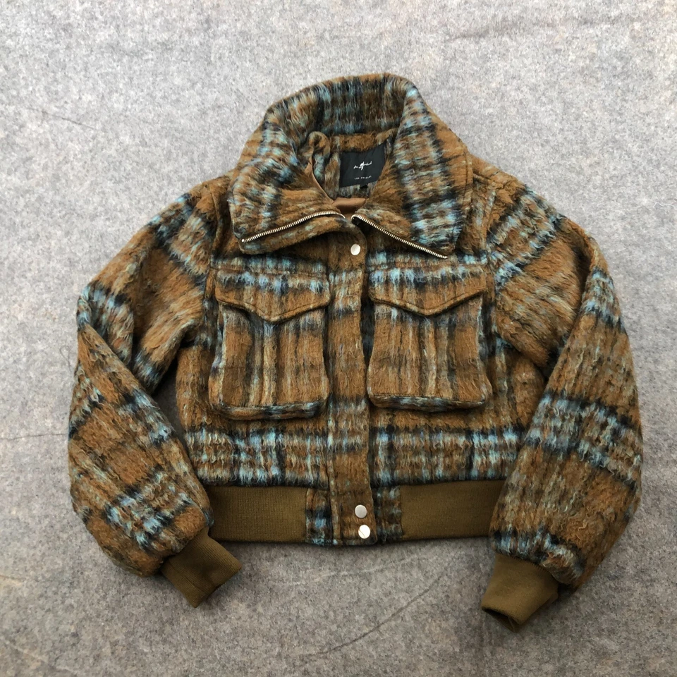 Chaqueta 7 For All Mankind para mujer pequeña marrón cremallera completa bombardero polar difusa Foto 1 de 4