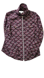 Michael Kors Shirt Womens Med Full Zip Long Sleeve Geometric Business Workwear - Picture 1 of 10