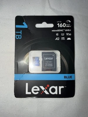 Lexar 1TB microSDXC UHS-I Blue Memory Card w/ Adapter 160MB/s A2 V30 4K NEW - Image 1 of 4