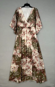 Vestido para mujer Baltic Born 2XL verde envolvente floral maxi kimono cabaña flujo femenino - Imagen 1 de 21