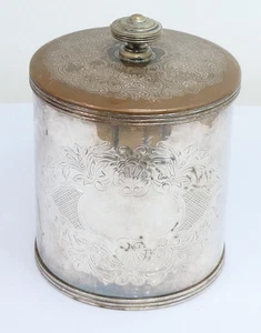 Tea Caddy Engraved Shell Motif Floral Scroll Design Hinged Lid Finial Top - Picture 1 of 10