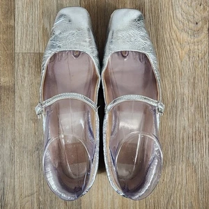Dolce Vita Women's 6.5 Metallic Silver Ballet Flats Mary Jane Strap Square Toe - Picture 1 of 13