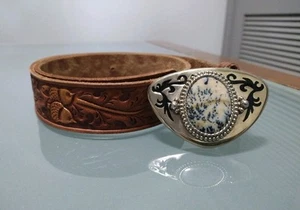 Cinturón Vintage Chambers Musgo Ágata Tooled Cuero Marrón Bellota Roble 34 - Imagen 1 de 9