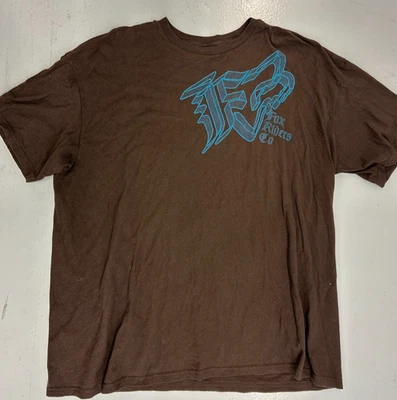 Y2k Vintage Fox Racing T Shirt Mens XX Large Brown 90s - Image 1 of 4