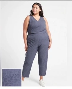 NWT $129 ATHLETA Brooklyn Textured Printed Jumpsuit Womens Plus Size 26 Blue - Picture 1 of 5