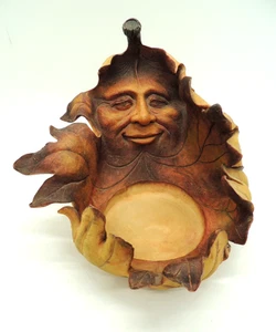 Vintage Innovation Oak Leaf Face Candle Holder Anthropomorphic Leaf Whimsical - Picture 1 of 12