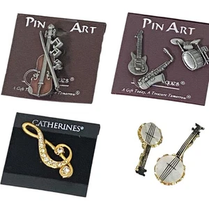 Vintage Lot of 7 Pewter Gold Tone Saxophone Piano Musical Note Rhinestone NWT - Picture 1 of 13