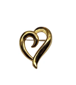 Signed Napier Gold Tone Open Work Metal Heart Brooch Vintage - Picture 1 of 4