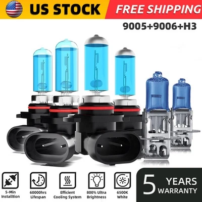 9005 9006 H3 High Low Fog Beam Halogen Headlight Bulbs Kit 6000k Warm White - Image 1 of 4