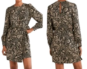 NUEVO Mini Vestido Boden Floral Paisley Falda Envolvente Manga Larga Talla 10L Mediano Marrón - Imagen 1 de 13