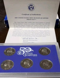 2005 Proof Quarters United States.CA,Minnesota,Oregon, Kansas,West Virginia - Picture 1 of 5