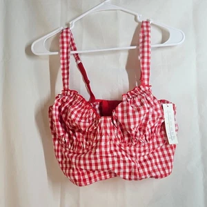 Corsie rot Gingham Bustier Crop Top Sommer Cottagecore Herzausschnitt gerafft - Bild 1 von 4