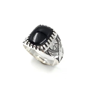 Anillo de plata de ley 925 anillo de banda de ónix negro joyería maciza... - Imagen 1 de 11