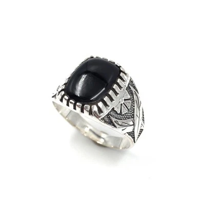 Anillo de plata de ley 925 anillo de banda de ónix negro joyería maciza... - Imagen 1 de 4