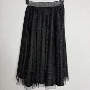 Zara Size Small Midi Skirt Black Sparkly Glitter A Line Tulle High Waist Silver - Picture 1 of 8
