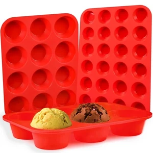 CAKETIME Silicone Muffin Pan- Mini 24 Cups, Regular 12 Cups Muffin Pan, Jumbo... - Picture 1 of 8