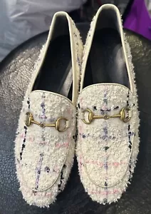 Gucci Jordan Horsebit Tweed Halbschuhe Größe 8 US Größe 38 EU Ivory Flats Neu ohne Karton - Bild 1 von 18