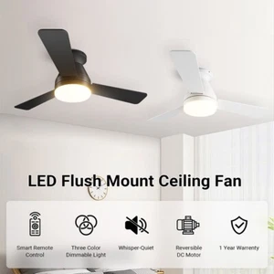 36/42" Low Profile Ceiling Fan with Light DC Motor 3 Wood Blades Remote Control - Picture 1 of 14