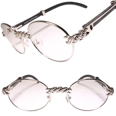 Gafas de lentes transparentes de aspecto sofisticado con marco de moda plateado y madera para hombre Foto 1 de 3