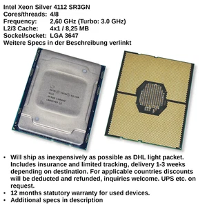 Intel Xeon Silver 4112 Skylake 4-Core 2.6GHz 8.25MB LGA3647 Socket 85W SR3GN CPU - Bild 1 von 4