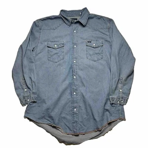 Vintage Wrangler Denim Button Up Shirt Pearl Snap Western Blue Sz 2XL Tall - Picture 1 of 5