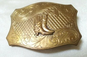 Decorative Brass & Cowboy Boots Handmade Belt Buckle 3.25"x2.25" Used VGLN - Picture 1 of 6