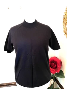 Dialogue QVC Silk/Nylon Short Sleeve Mock Neck Sweater LARGE BLACK - Picture 1 of 10