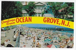 Ocean Grove NJ Auditorium Stokes Monument Boardwalk Beach Vintage Postcard - Picture 1 of 2