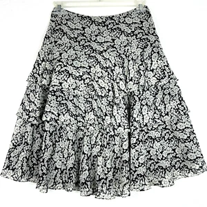 Lauren Ralph Lauren Tiered Silk Skirt Size 4 Navy White Knee Length Lined - Picture 1 of 12
