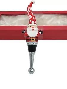Santa Claus Christmas Wine Stopper Glass Blown Barware In Original Box 7" L - Picture 1 of 5