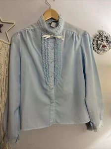 Chemisier vintage années 70 80 poudre bleu prairie pistolets volants dentelle cottagecore - Photo 1/13