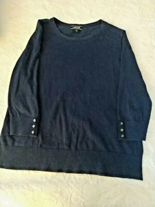 Lands' End 100% Supima Baumwolle dunkelblau 3/4 Ärmel Pullover Sweater Large - Bild 1 von 11