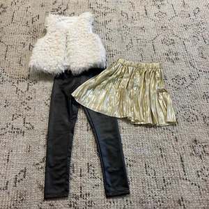 Zara Girls Leggings Skirt Vest Lot 6 7 Holiday Gold Accordion Vegan Leather - Picture 1 of 9