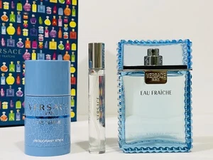 VERSACE EAU FRAICHE MEN COLOGNE GIFT SET SPRAY 3.4 OZ + DEO + MINI NEW IN BOX - Picture 1 of 9