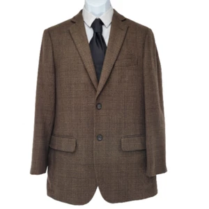 Pronto Uomo Platinum 40L Blazer Suit Jacket 2 Button 100% Wool Brown Plaid  - Picture 1 of 7