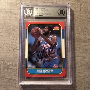 1986 FLEER #129 MIKE WOODSON AUTO SIGNED CARD BGS IU INDIANA HOOSIERS BASKETBALL