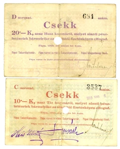 Hungary/City Of Papa Cooperative Bank … 10-20 Korona … 1919 … *F To VF*.   - Picture 1 of 2