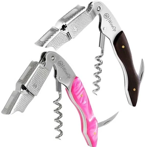 2 PAQUETES Abridor de Botellas de Vino Doble Bisagra Sacacorchos Llave Inoxidable (Negro y Rosa) - Imagen 1 de 16