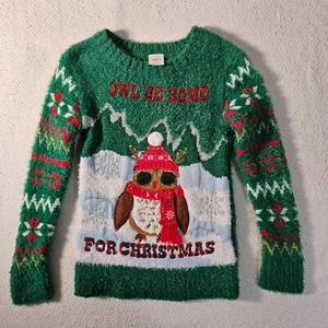 GIRLS HOLIDAY TIME CHRISTMAS SWEATER GREEN Cool Owl Xs 4-5 - Picture 1 of 7