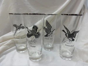 Federal Glass Tumblers Tall Bar Set 4 Pheant, Grouse, Canada Goose, Canvasback - Picture 1 of 15