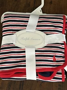 Ralph Lauren Azul Marino Rojo Rayas Algodón Pony Logo en Rojo Manta de Recepción. Nuevo con etiquetas - Imagen 1 de 8