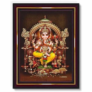 Imagen religiosa impresa de Lord Ganesha Ganesh Ganpati HD con marco de madera - Imagen 1 de 3