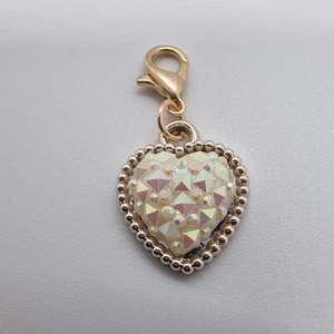 Heart Clip On Dangle Charm For Memory Locket Bracelet Keyring White Sparkly - Picture 1 of 4