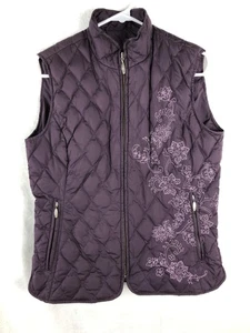 Eddie Bauer Vest Womens XS Purple Quilted Down Embroidered Floral Zip Pockets - Picture 1 of 8