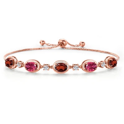 Chapado en oro rosa de 18 quilates granate de plata y turmalina rosa y diamante cultivado en laboratorio Foto 1 de 4
