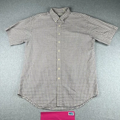 LL Bean Shirt XL Ivory Black PLaid Casual Button Up Short Sleeve Mens - Изображение 1 из 4