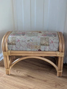Vintage Bamboo Footstool Rattan Cane Stool Retro Padded Seat Cushion Decor - Picture 1 of 24