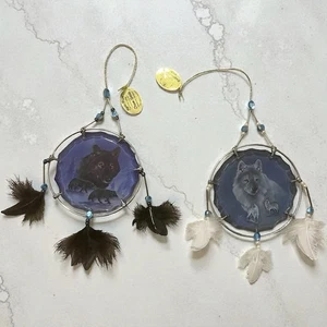 Bradford Exchange Wolf  Dreamcatcher Ornaments Set Of 2 New 2004 Signed - Picture 1 of 9