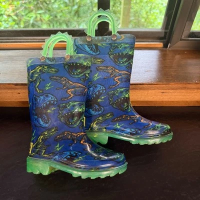Western Chief Sz 6 Toddler Boys' Diego Dinosaur T-Rex light Up Rain Boots - Image 1 of 4