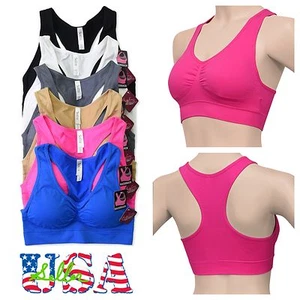 Women Crop Bustier Sports Bra Fashion Tank Top Racer-back Sleeveless Casual Tops - Picture 1 of 9
